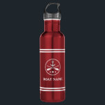 Bouteille D'eau Votre nom de bateau Ancre & Oars White Striped Red<br><div class="desc">Votre nom personnalisé,  nom de bateau ou texte avec une Ancre nautique,  Voitures croisées - Pagaies sur une bouteille d'eau en acier inoxydable rouge rayé.</div>