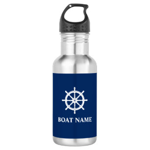 Bouteille D'eau Votre nom de bateau avec la roue de bateau