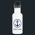 Bouteille D'eau Votre nom de bateau Blue Sea Ancre White<br><div class="desc">Votre nom de bateau Blue Sea Ancre White Water Bottle</div>