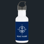 Bouteille D'eau Votre nom de bateau Compass Ancre Bleu Blanc<br><div class="desc">Votre nom de bateau Compass Ancre Blue White Water Bottle</div>