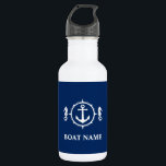 Bouteille D'eau Votre nom de bateau Seahorse Ancre Bleu Blanc<br><div class="desc">Votre nom de bateau Seahorse Ancre Blue White Water Bottle</div>