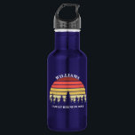 Bouteille D'eau Voyage Camping personnalisé Coucher de soleil Forê<br><div class="desc">Cool customisé bouteille d'eau couché de soleil pour une réunion de famille. Cette bouteille d'eau naturelle personnalisée présente un beau coucher de soleil vintage sur une forêt de jolis arbres sous votre texte personnalisé.</div>