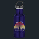 Bouteille D'eau Voyage Camping personnalisé Coucher de soleil Forê<br><div class="desc">Cool customisé bouteille d'eau couché de soleil pour une réunion de famille. Cette bouteille d'eau naturelle personnalisée présente un beau coucher de soleil vintage sur une forêt de jolis arbres sous votre texte personnalisé.</div>