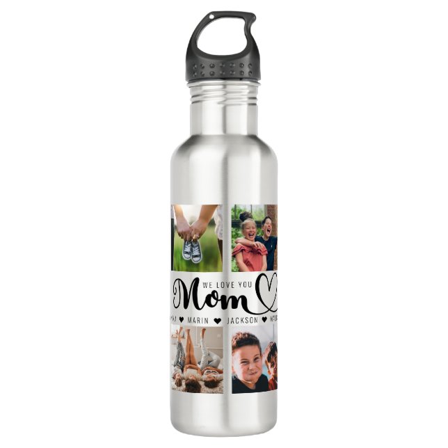Bouteille D'eau We Love You Mom Script Kids Names Photo Collage (Devant)