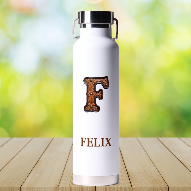 Bouteille d'eau Western Monogramme en Cuir Gravé F (Créateur téléchargé)