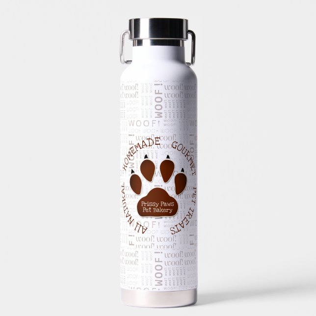 Bouteille D'eau Woof Art Brown et nom commercial avec Paw (Avant)