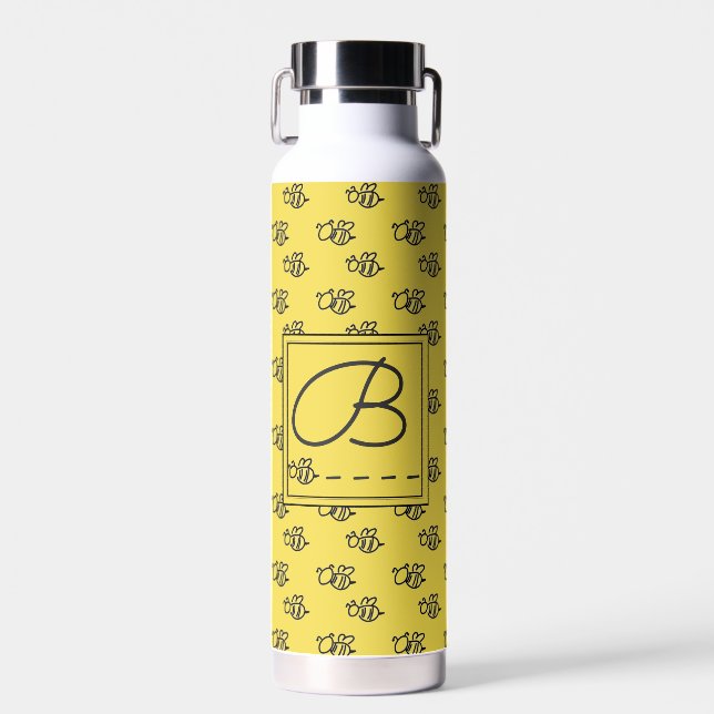 Bouteille D'eau Yellow Summer Bees Monogramme Motif (Avant)