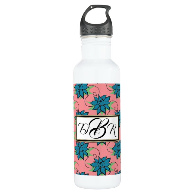 Bouteille D'eau Yoga Blue Lotus Fleur Monogramme (Devant)