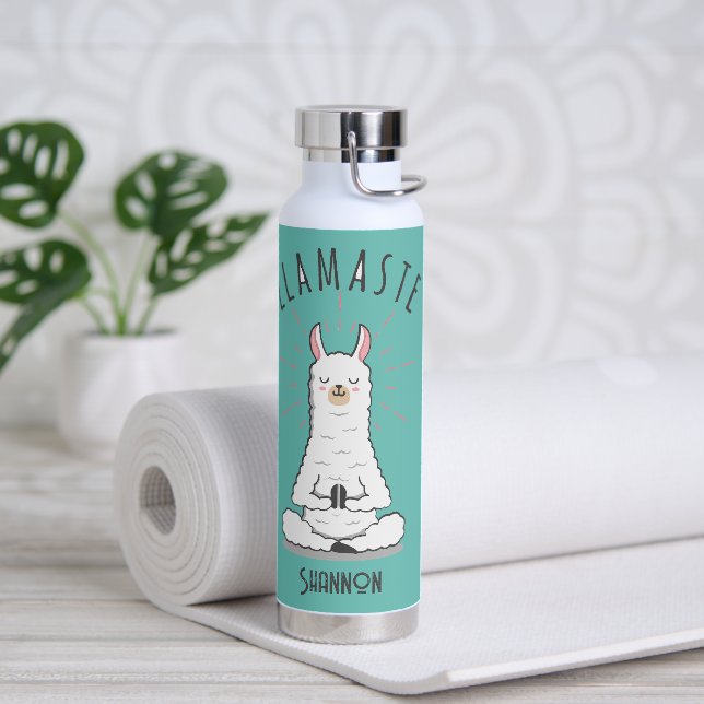 Bouteille D'eau Yoga Llama - Llamaste Pun Monogramme Nom (Yoga)