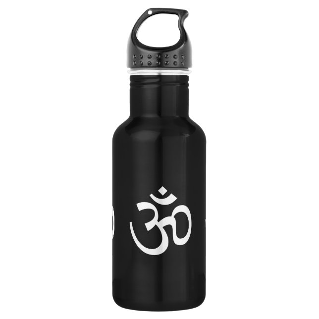 Bouteille D'eau yoga, Om Aum Icon, symbole hindouiste, blanc noir (Devant)