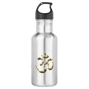 Bouteille D'eau Yoga, Om Aum Icon, Symbole hindouiste, or argent