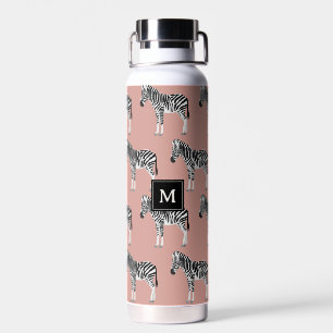Bouteille D'eau Zebra Exotic Animal Motif Blush Pink Monogramme