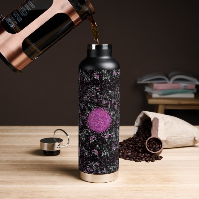 Bouteille D'eau Zèbre disco moderne noir blanc et rose (Café)