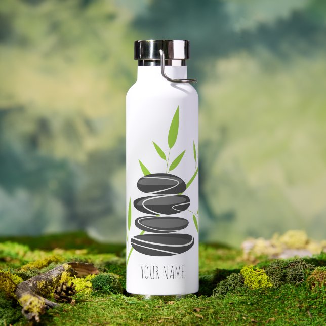 Bouteille d'eau Zen avec pierres de massage et bam (Extérieur (pivotée))