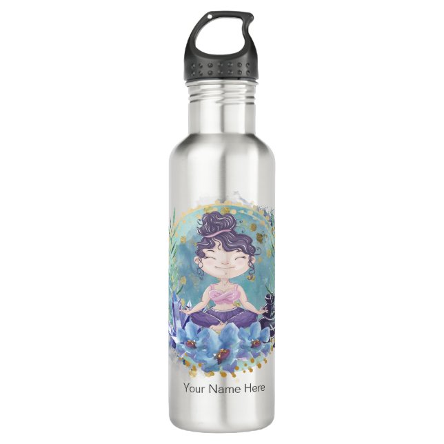 Bouteille D'eau Zen Girl Yoga Spa Rocks Crystals Fleurs Spirituell (Devant)