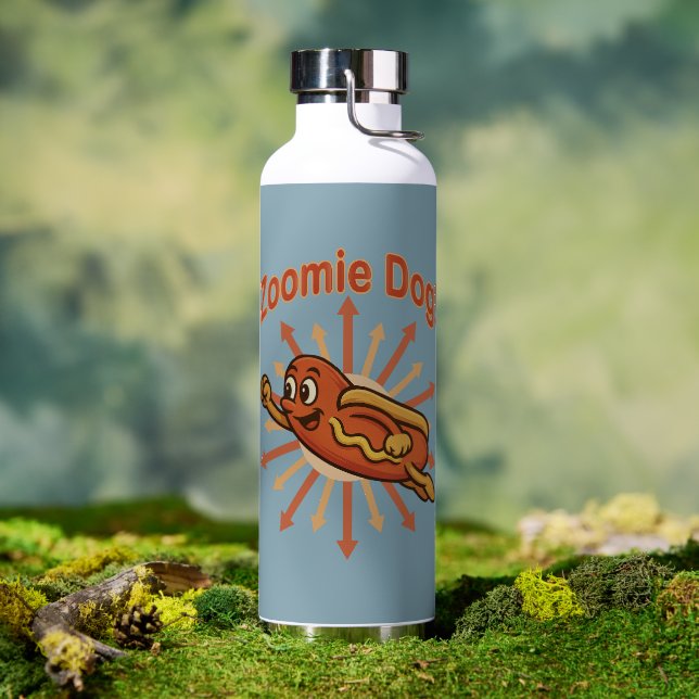 Bouteille D'eau Zoomie Chien volant Hot Dog Cartoon - Fun Retro (Extérieur (pivotée))