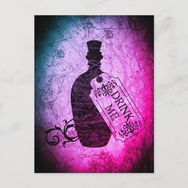 Bouteille « Drink Me » Carte Postale Violette (Devant)
