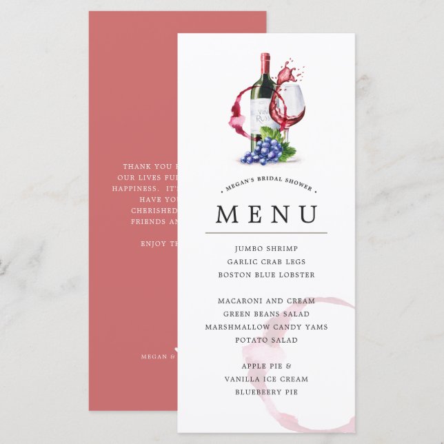 Bouteille et vin rouge Style Occassion Menu de cél (Devant / Derrière)