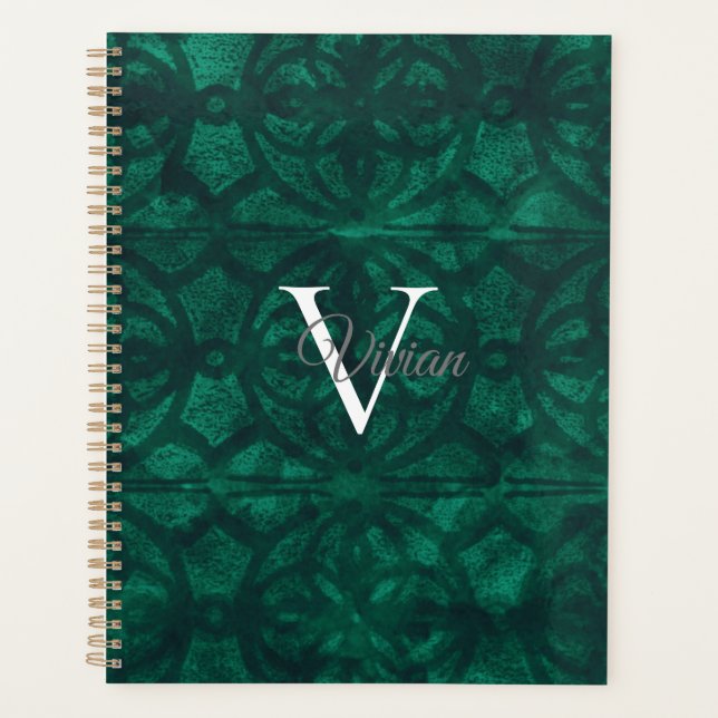 Bouteille Green Batik Élégant Monogramme Nom Plani (Devant)