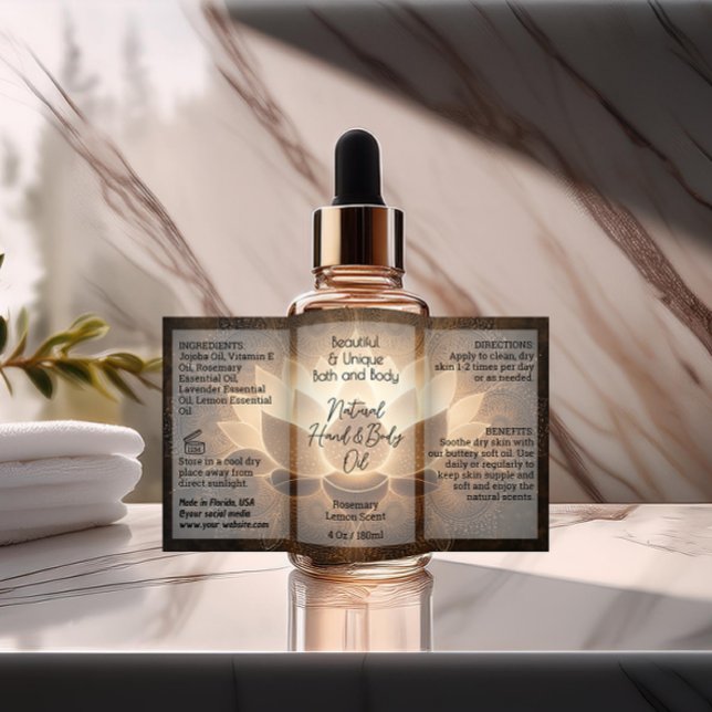 Bouteille Lotus Étiquette 4 oz Huile Dropper Produ (essential oil bottle label)