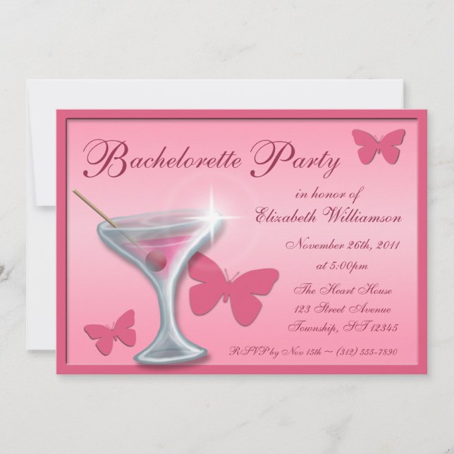 Bouteille Martini Bachelorette Invitations (Devant)