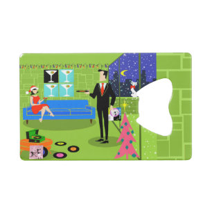 Bouteille rétro Urbain de Noël Couple Card