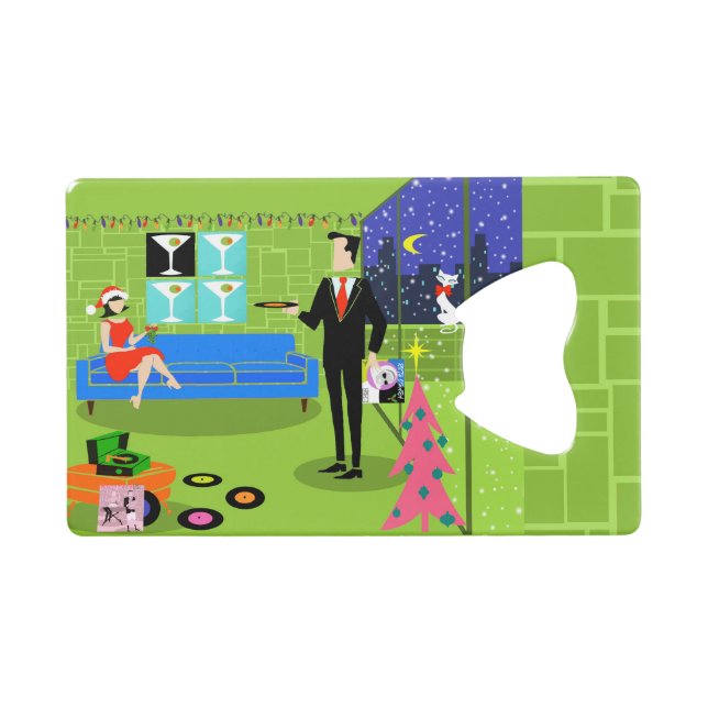 Bouteille rétro Urbain de Noël Couple Card (Devant (Horizontal))