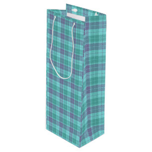 Bouteille Sac cadeau haut à carreaux bleus et violets pour v