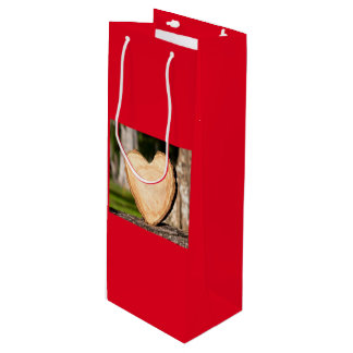 Bouteille sac cadeau pour vin de coeur en bois