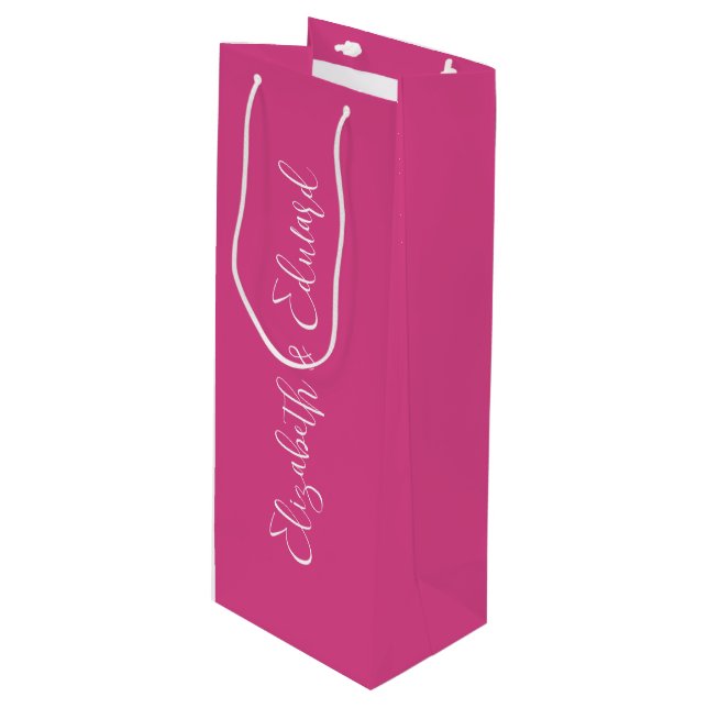 Bouteille Sac cadeau pour vin - Texte rose et blanc (Devant Angle)