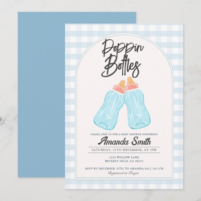 Bouteilles de Baby shower Blue Poppin Invitation (Devant / Derrière)