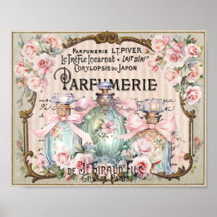 Bouteilles de parfum vintage Rose Poster de script