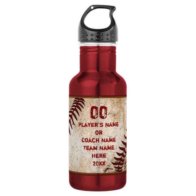 Bouteilles d'eau de baseball personnalisées rouges (Devant)