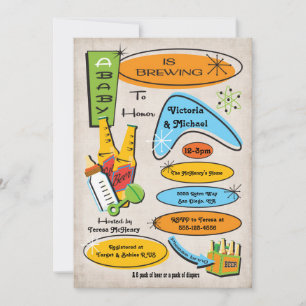 Bouteilles et bières Retro Bébé Douche invitations