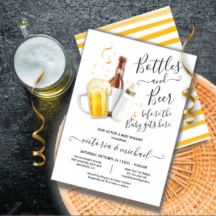 Bouteilles et invitation au Baby shower de la bièr