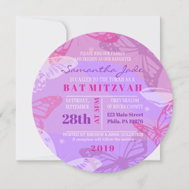 BOUTEILLES & ÉTOILES Invitation Bat mitzvah ronde (Devant)