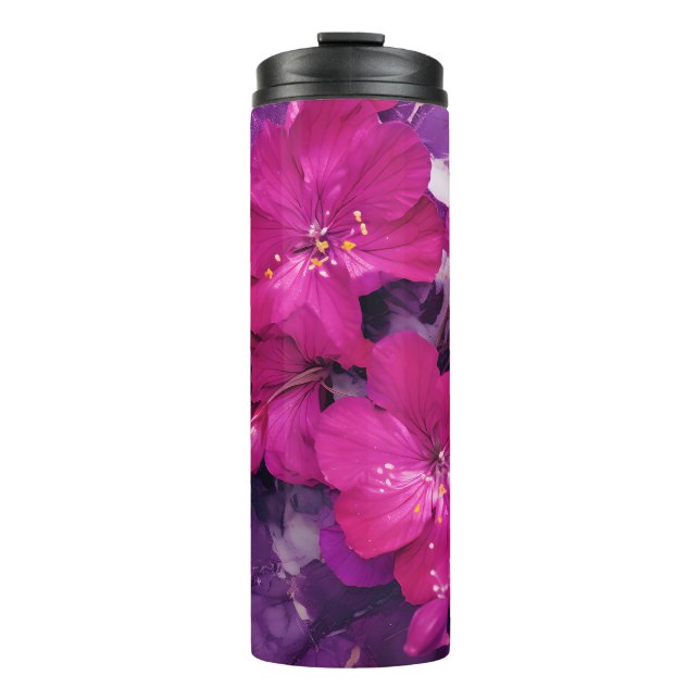 Bouteilles Isothermes 3D Floral Fuchsia & Purple Marble Art  (Devant)