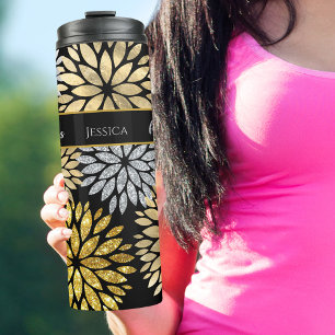 Bouteilles Isothermes 50 ans et Fabuleux motif Dahlia noir or argent