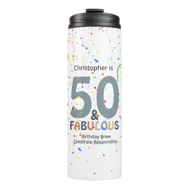 Bouteilles Isothermes 50 & Fabuleux Confetti bleu personnalisé Anniversa (Devant)