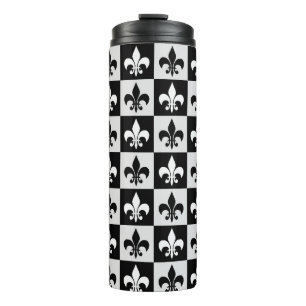 Bouteilles Isothermes à damiers Blanc Noir Fleur-De-Lis Motif