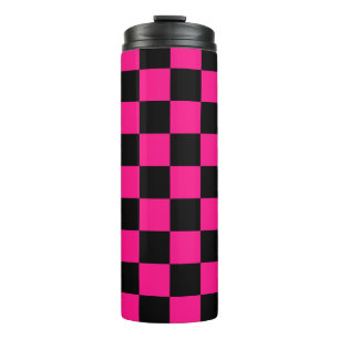 Bouteilles Isothermes à damiers carré rose chaud noir rétro géométrique