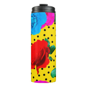 Bouteilles Isothermes Abstract Colorful Real Roses and Metallic Leaves S