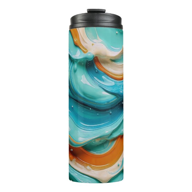 Bouteilles Isothermes Abstract Swirling Teal and Orange Glossy Fluid  (Devant)