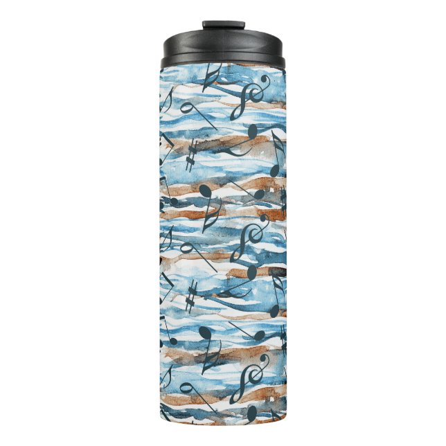 Bouteilles Isothermes Abstrait aquarelle musique note motif. (Devant)