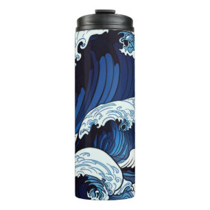 Bouteilles Isothermes Abstrait Blue Ocean Waves Art de style japonais  