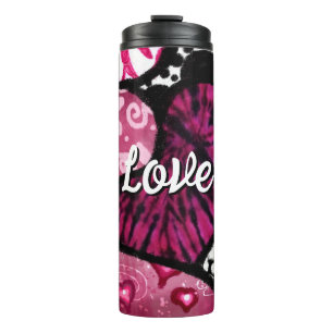 Bouteilles Isothermes Abstrait coeur d'amour rose Floral Pois noir