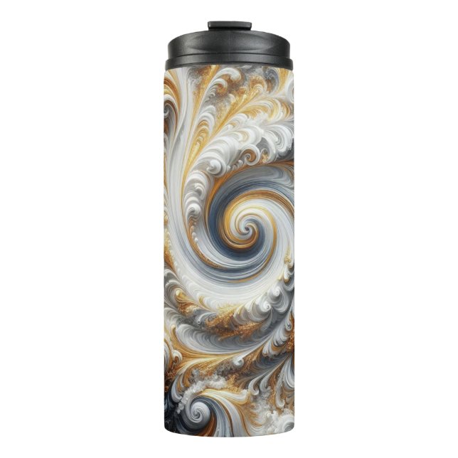 Bouteilles Isothermes Abstrait Moderne Tourbillonnant Or, Noir et Blanc  (Devant)