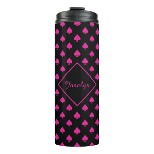 Bouteilles Isothermes Ace de pique Motif avec le nom noir et rose Fancy