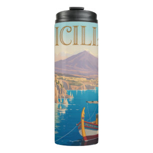 Bouteilles Isothermes Affiche de voyage de style vintage pour la Sicile