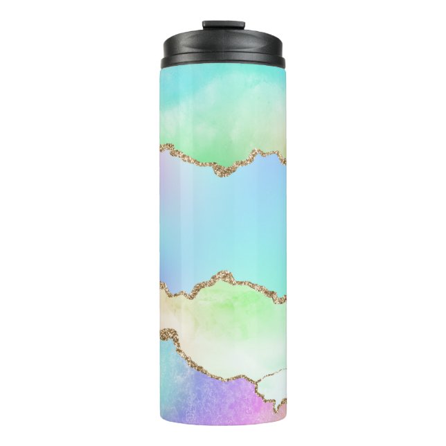 Bouteilles Isothermes Agate Holo | Faux Iridescente Pastel Ombre Marble (Devant)